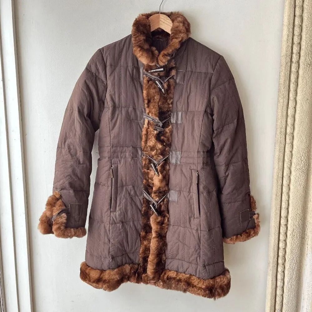 VTG Gordon & Ferguson Down Coat w/ Genuine Rabbit Fur Trim – S (Rare Alpine Stit
